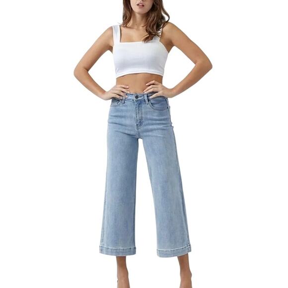 RISEN High Rise Ankle Wide Leg Denim Cropped (Lightwash) Size 2XL (18-20) NWOT - Picture 1 of 3